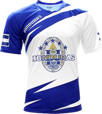 ARZA Mens HondurasInspired Soccer Fan Jersey White and Blue Sublimated Short Sleeve Lightweight Shirt