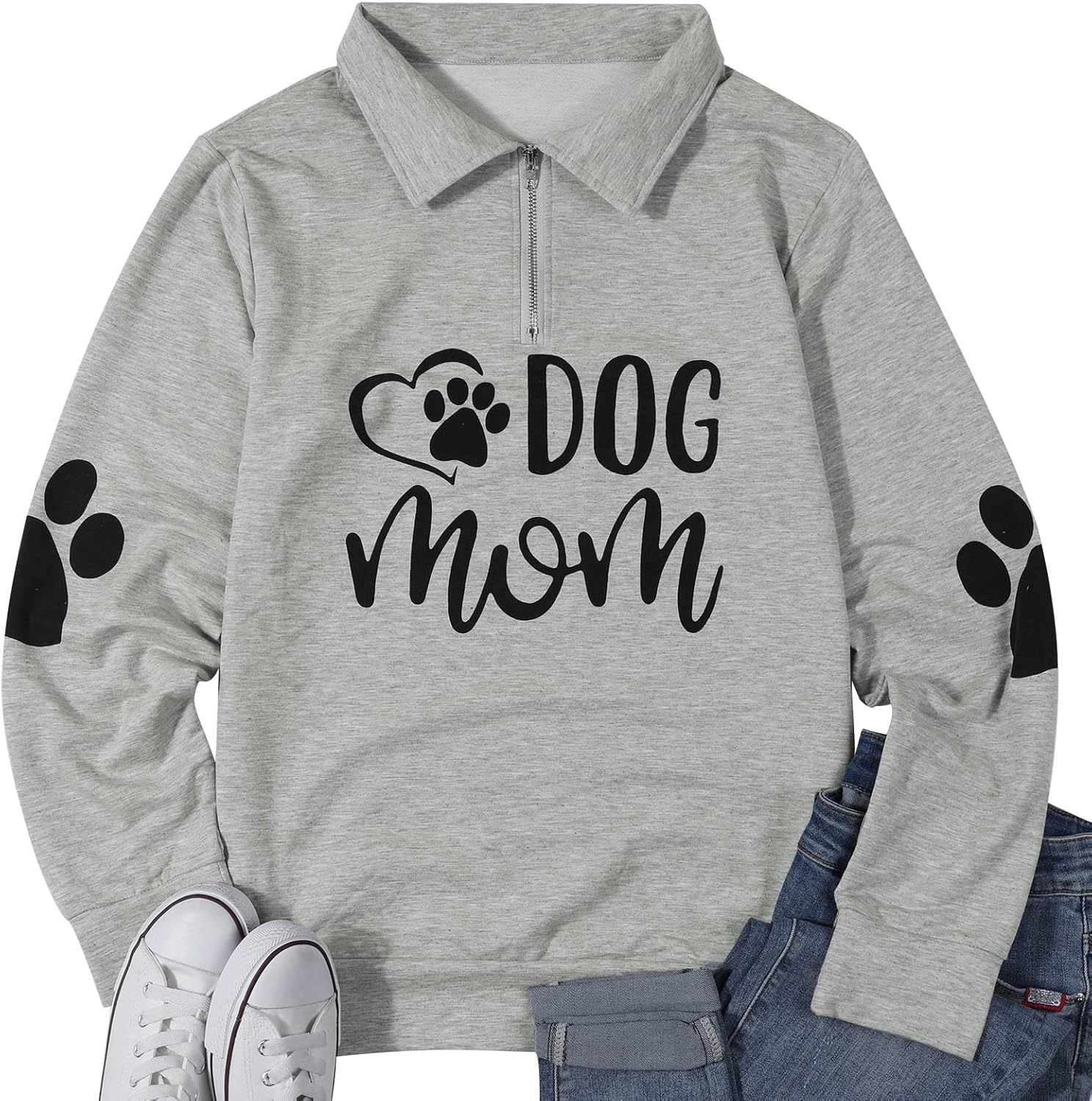 VILOVE Dog Mom Sweatshirt Women Dog Paw Print Cute Sweatshirt Funny Graphic Sweatshirts Dog Mama Long Sleeve Tees Tops - Image 3