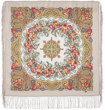 Pavlovo Posad RUSSIAN SHAWL 100% WOOL 89x89 cm SCARF SILK TASSELS 1684-2