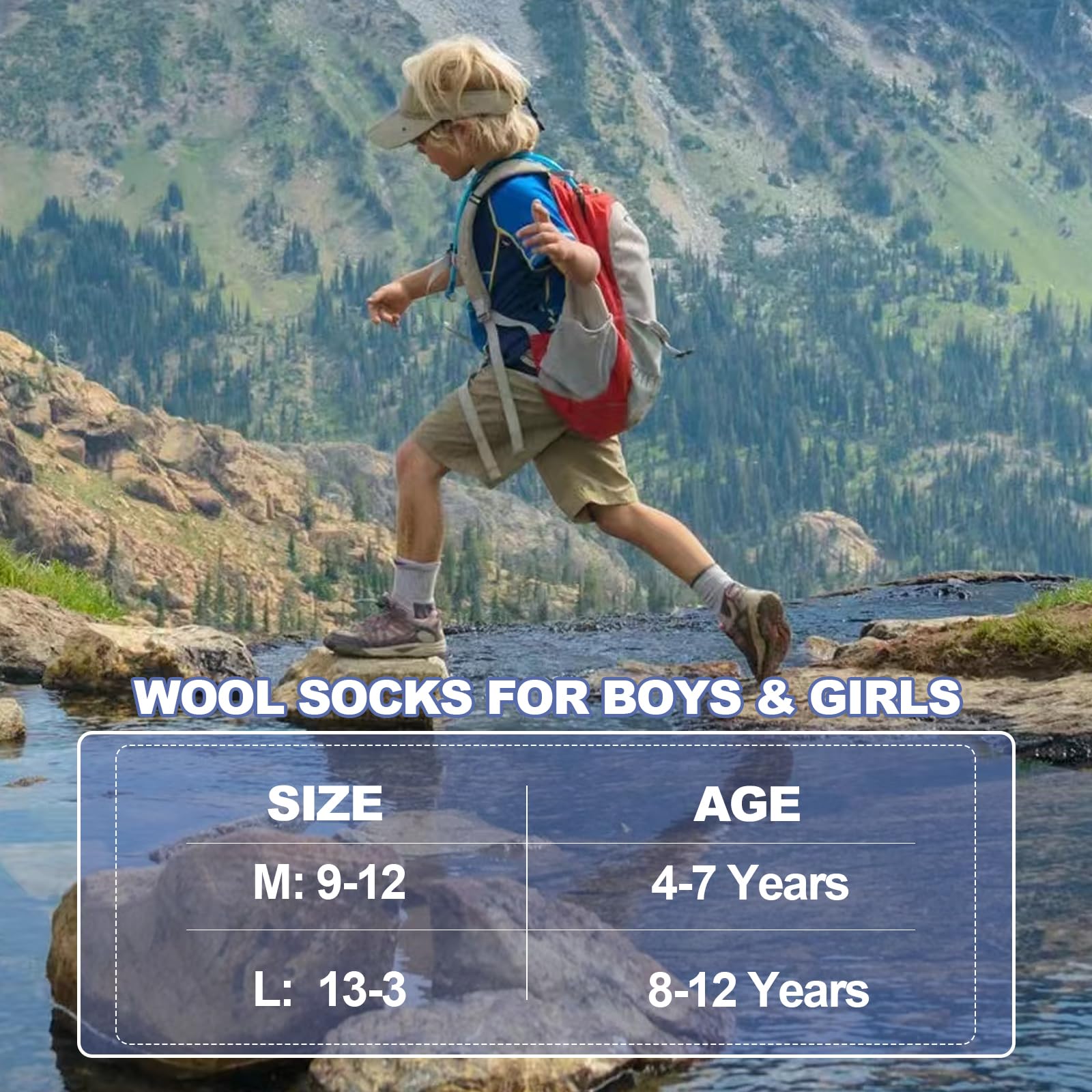 BISOUSOX Kids Wool Socks Boys Socks 10-12 Years Old Soccer Baseball Youth 6-8 Thermal Hiking Boot Crew Cushion Sock Gift