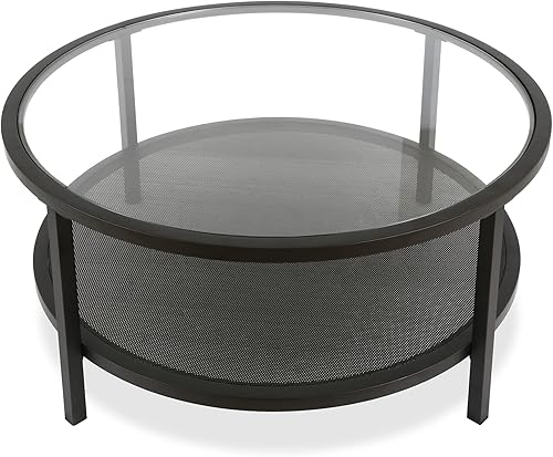 Miniatura 5 de Henn&Hart Mesa de centro redonda de 36 pulgadas de ancho en bronce ennegrecido, mesas de centro modernas para sala de estar, artículos esenciales