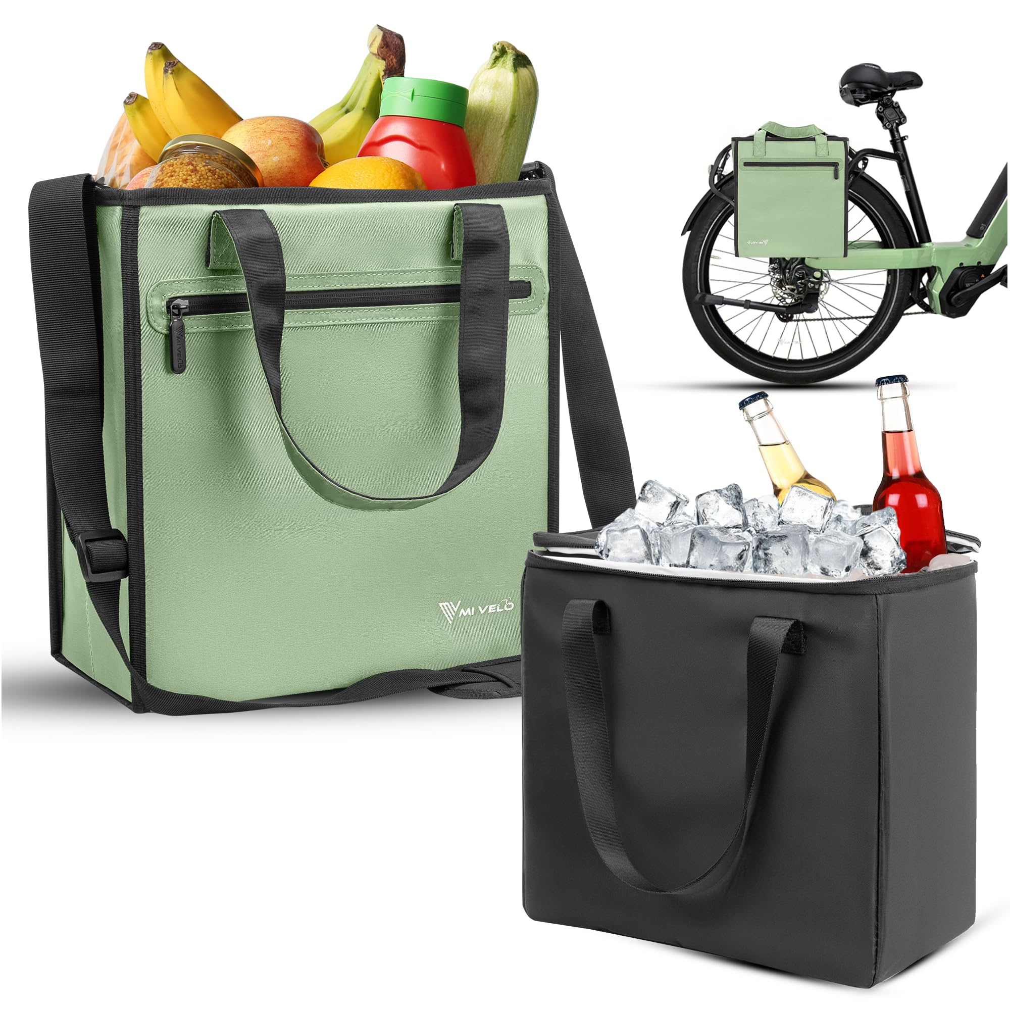 MIVELO Fahrradtasche für Gepäckträger – Einkaufstasche Fahrrad Shopper – Gepäckträgertasche inkl. herausnehmbarer Kühltasche – Packtasche, Tragetasche & Umhängetasche 25Liter (Mint)