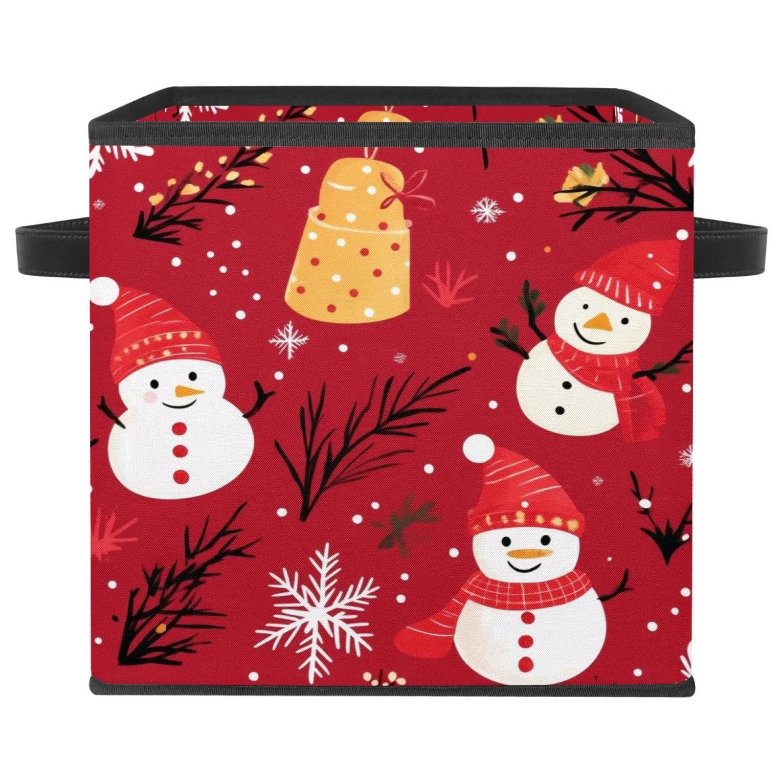 Boîte de rangement de Noël bonhomme de neige grand bac cube rouge pour placard
