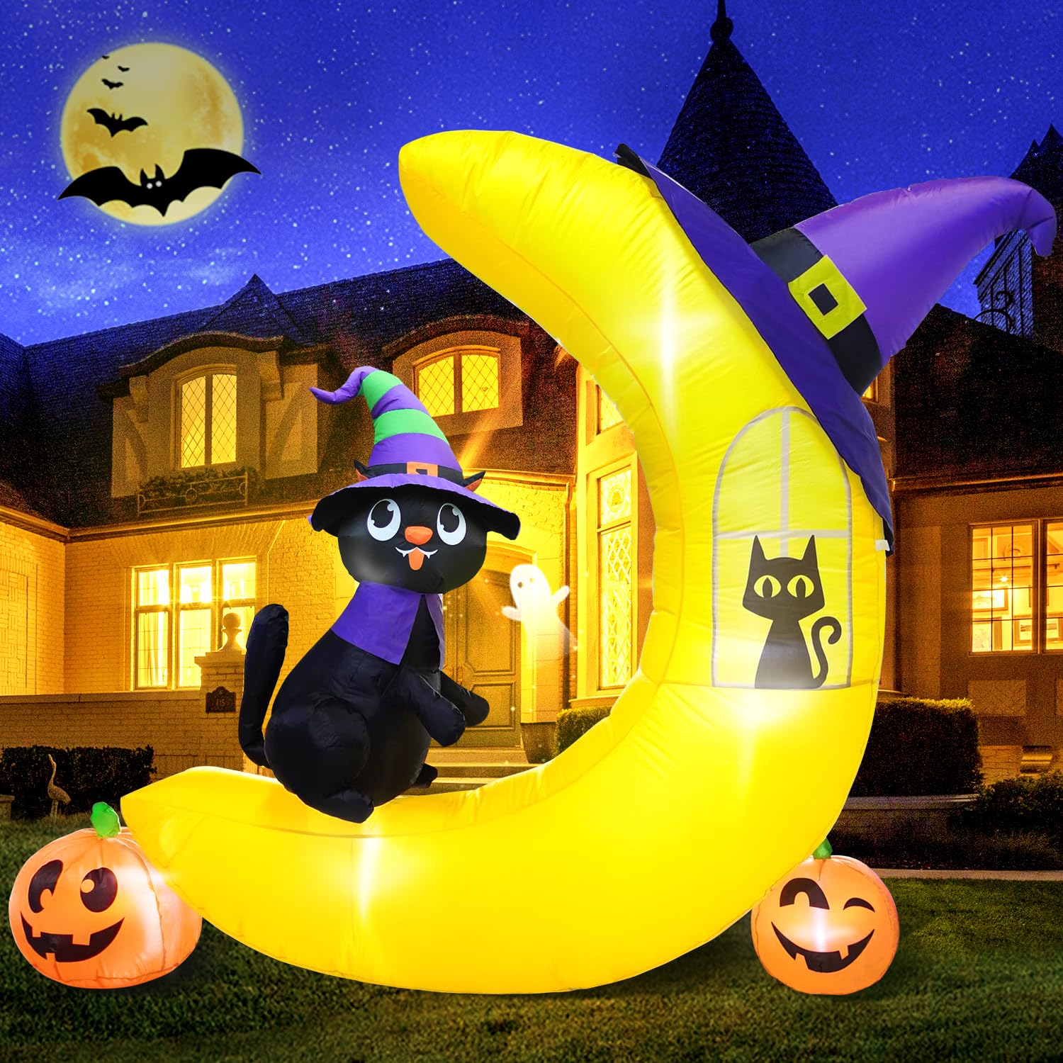 [2023 New] 6.5FT Halloween Inflatable Decorations Black Cat Sitting on