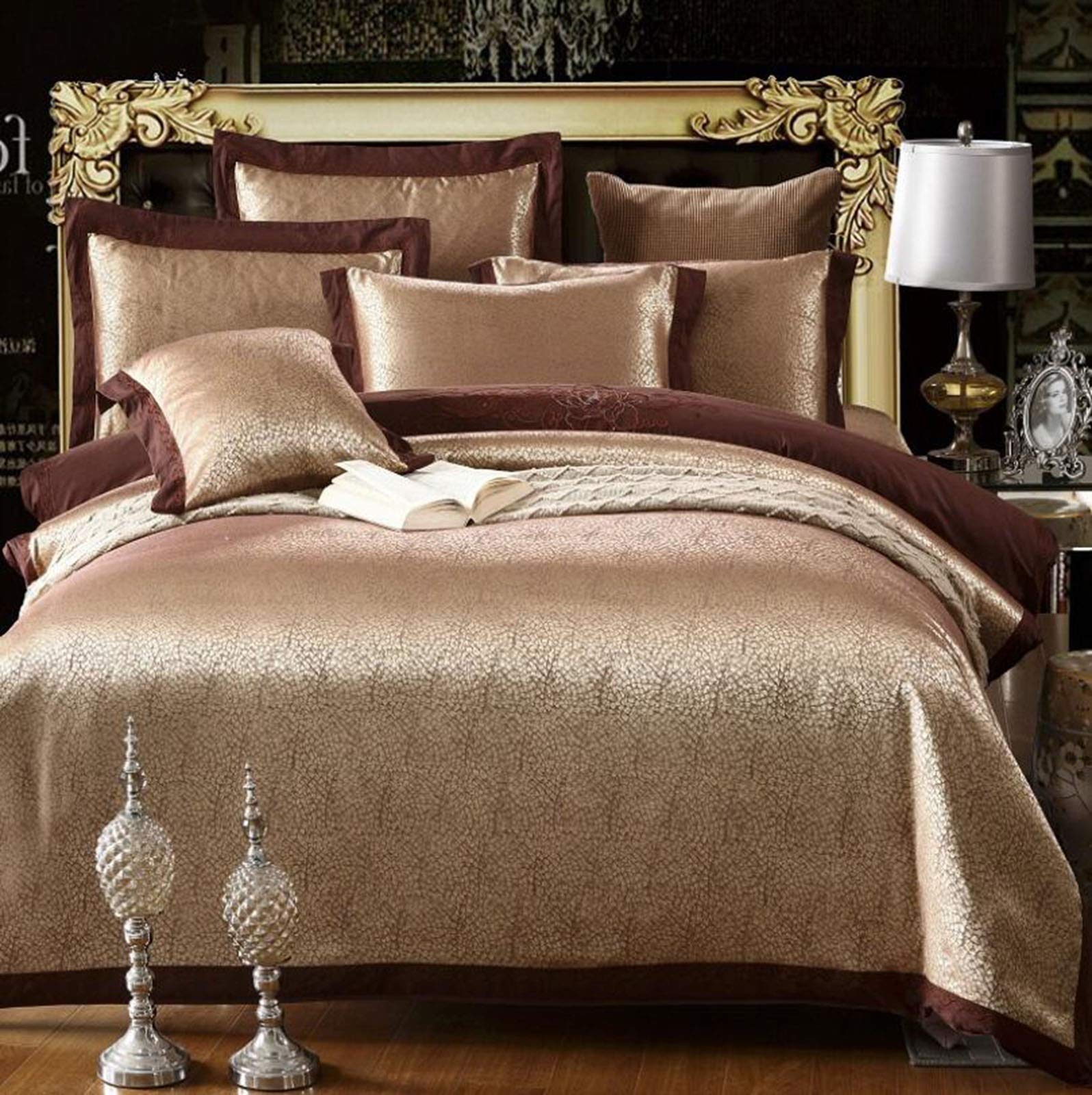 JBHURF Silk duvet cover set, jacquard cotton four-piece set, silk duvet cover, cotton bed linen 1.5/1.8/2.0m, bed linen, home textile, four seasons large king-size bed linen