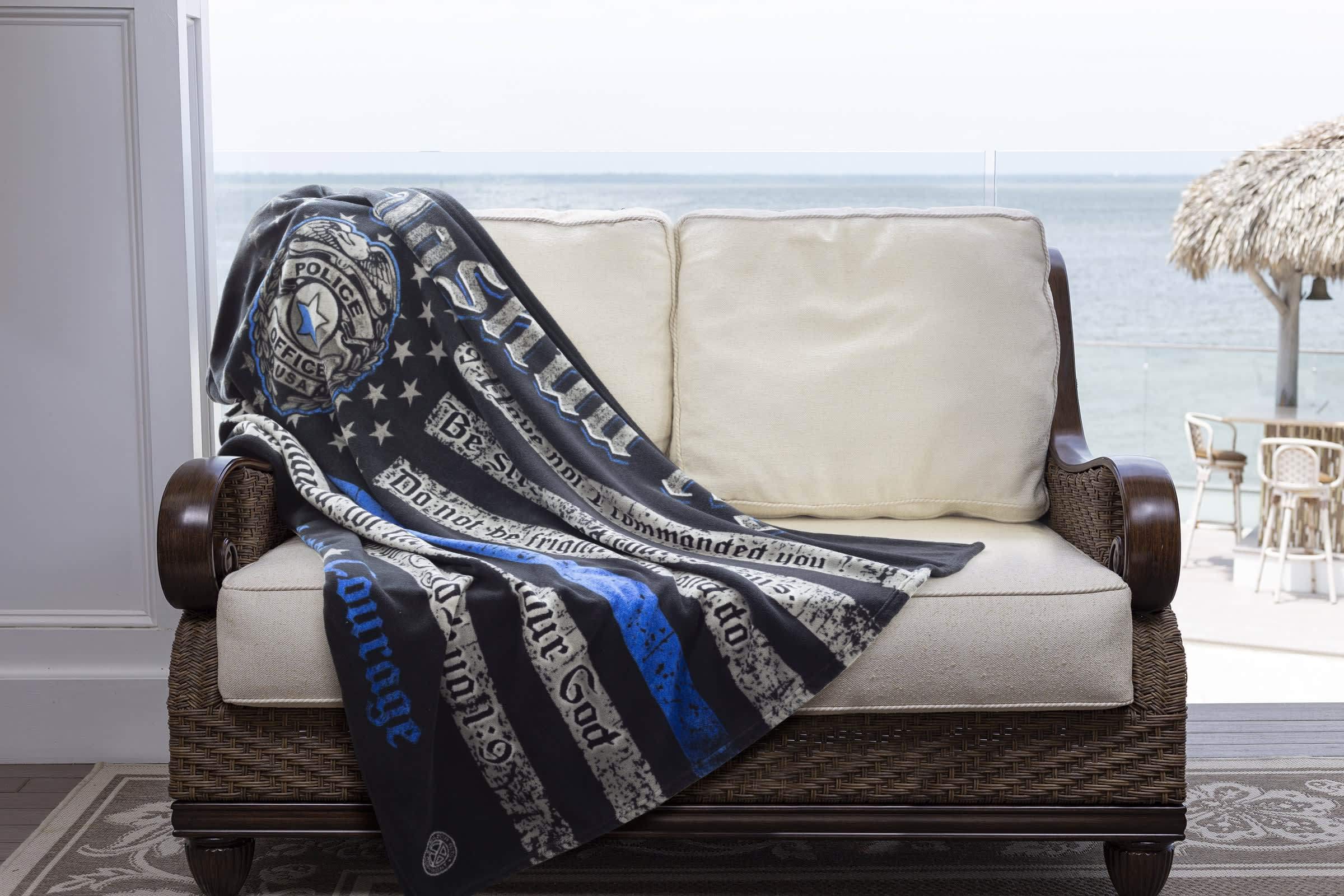 Erazor Bits Police Überwurfdecke – „Back The Blue“, Fleece, 127 X 152 Cm, Maschinenwaschbar