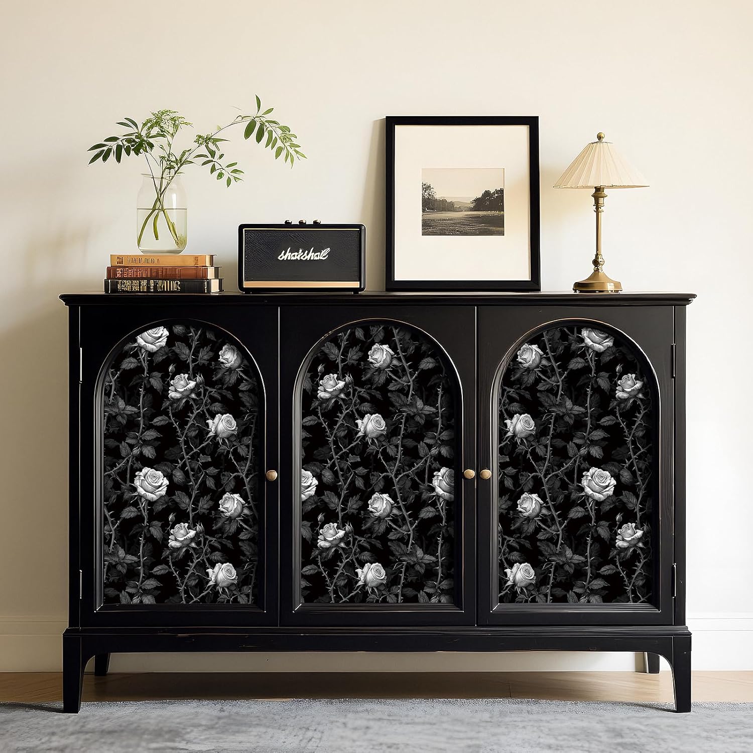 Livelynine 17.5x276" Dark Moody Floral Peel and Stick Wallpaper Gothic Victorian Vintage Dark Floral Wallpaper for Bathroom Bedroom Wall Mural Renter Friendly Black Floral Contact Paper Self Adhesive