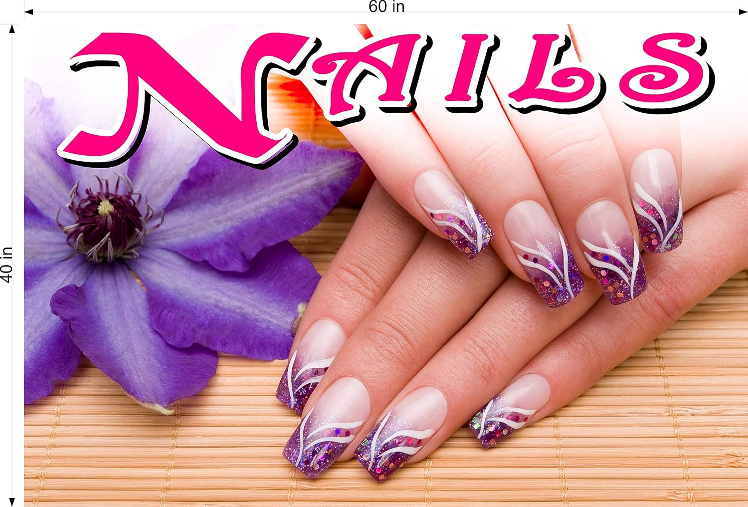 Nails XIV Services Nail Salon Sign Advertising Marketing Décor Horizontal (Photo-Realistic Paper Poster Matte Non-Laminated [Indoors], 42")