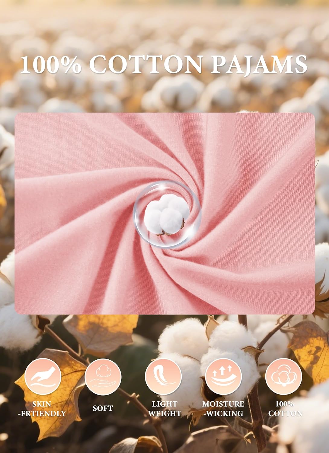 EA'S SECRET 100% Cotton Pajamas for Women Set V Neck Loungewear Pajama Pants Womens Lounge Sets Pjs Sleepwear with Pockets - Image 6