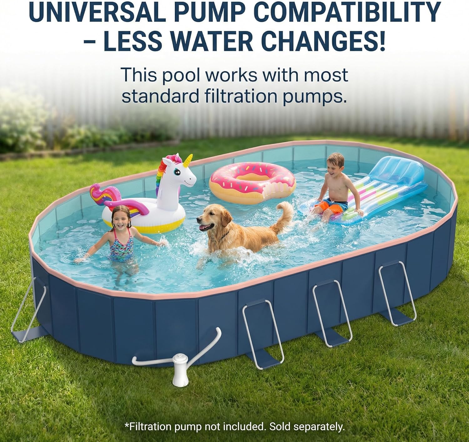 146" Non-Inflatable Foldable Swimming Pool for Family, Portable Above Ground Pool for Adults & Kids, Easy Setup for Outdoor, Backyard, Garden, Camping - Durable PVC(146"x98"x20", NEW)