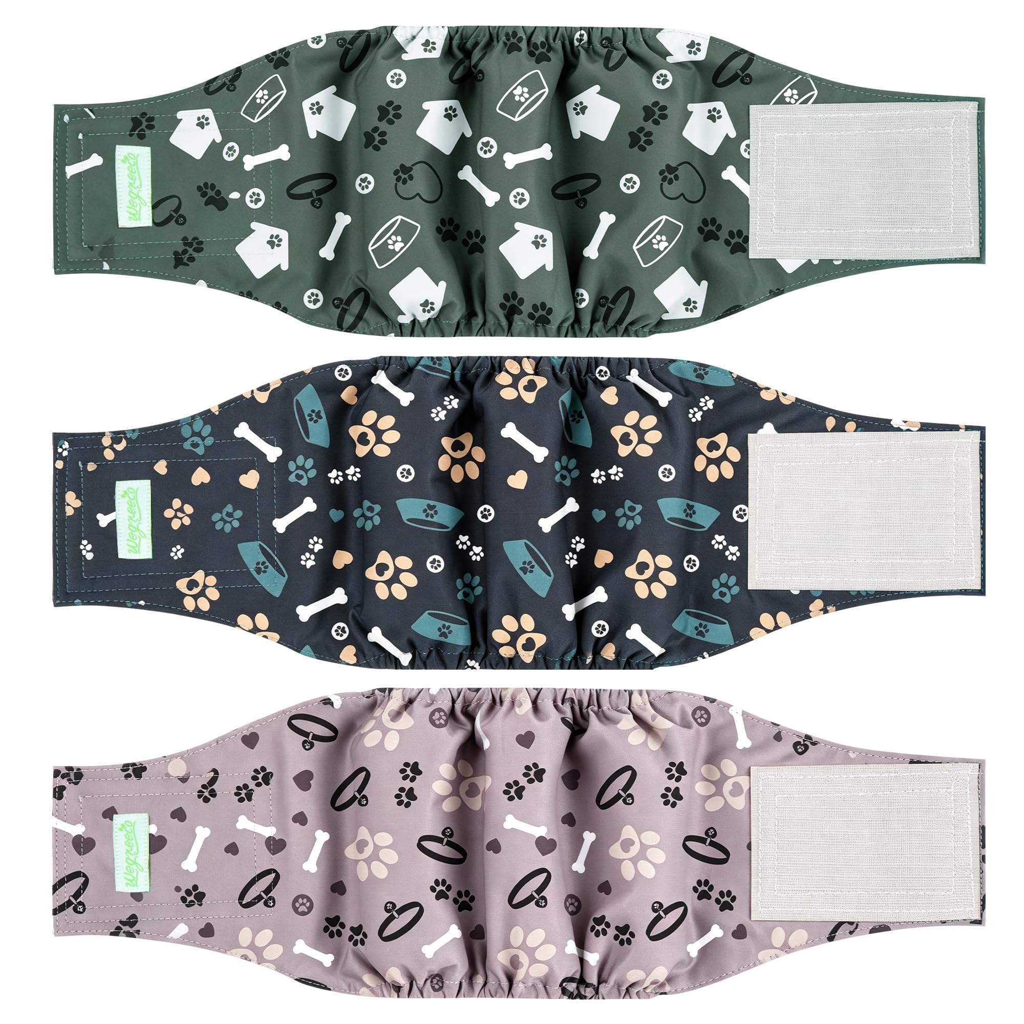 wegreeco Washable Male Dog Belly Band (Stylish Pattern) - Pack of 3 - Dog Diapers Male - Washable Male Dog Belly Wrap (Bones & Footprints, X-Large) — image 1