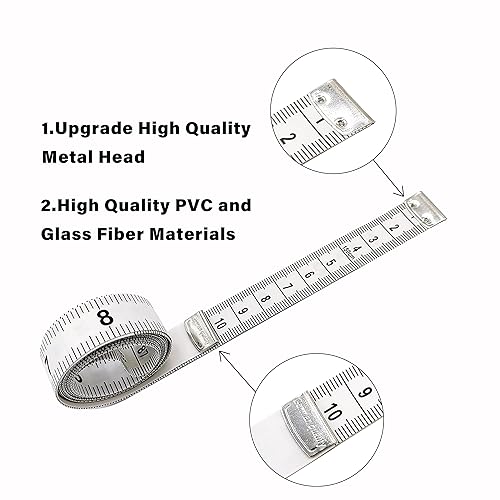 Miniatura 4 de Exquisita cinta métrica suave para coser el cuerpo, pérdida de peso, cinta métrica suave de doble escala de 60 pulgadas (59.1 in) (blanco X2)