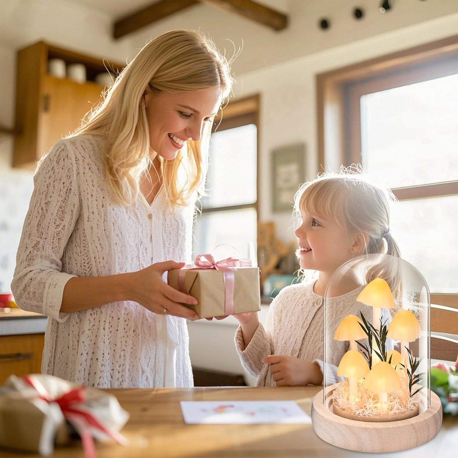 QUELIEN Mushroom Lamp,Mothers Day Mom Gifts for Mom,Light Up Mushroom in Glass Dome,Birthday Party Decorations,Ideal Birthday Gift,GirlfriendGift