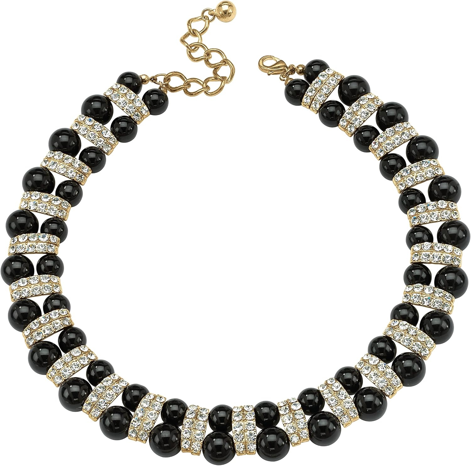 PalmBeach Goldtone Round Crystal and Black Lucite Beaded Collar Necklace (22mm), Lobster Claw Clasp, 18 inch Adjustable