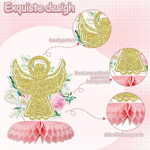 Miniatura 3 de Tarklanda Centros de mesa de bautismo en forma de panal de abeja, decoración de fiesta para niñas y niños, decoración de fiesta de bautismo en 3D