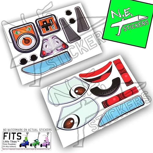 Juego de calcomanías de vinilo para Little Tikes Cozy Roadster, tamaño para ajustar, unisex, incluye ojos, espejos, rejillas, luces, decoración de