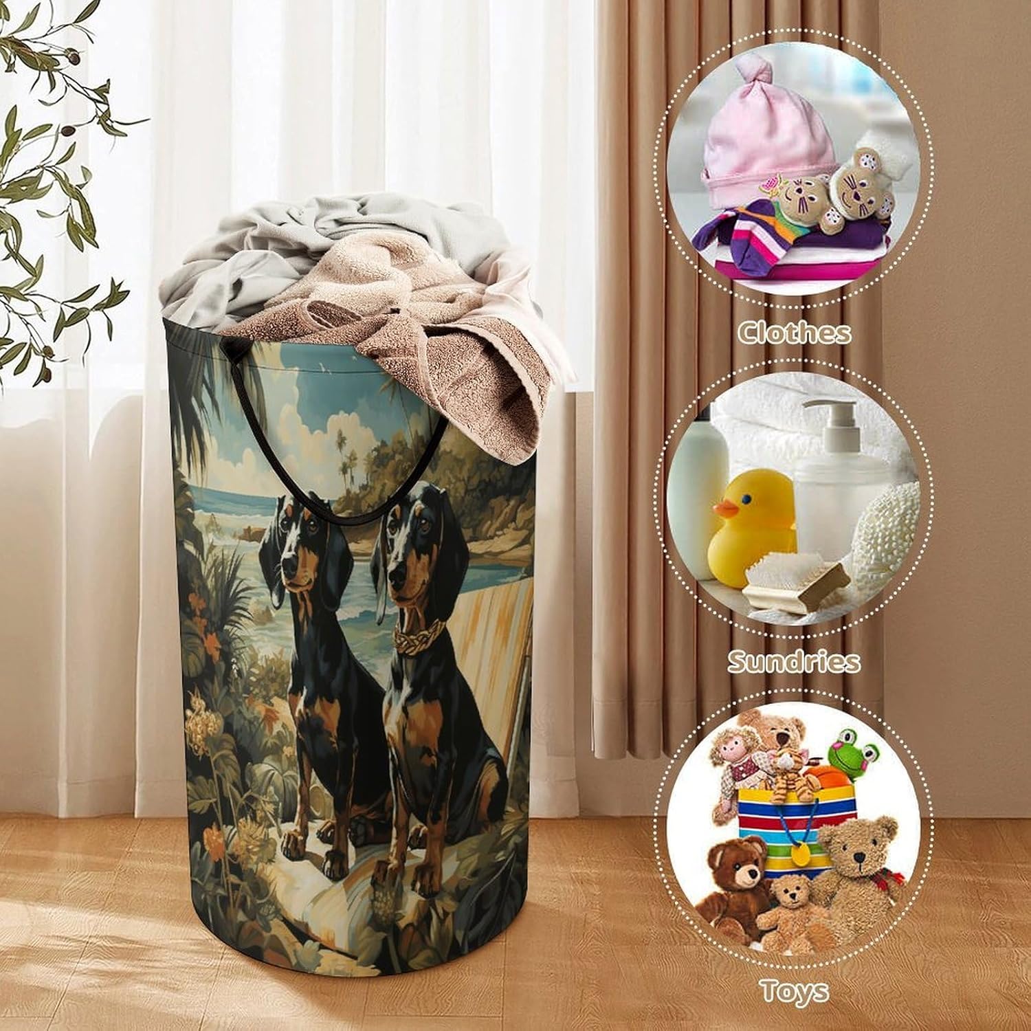 Dachshund Dog Bento Laundry Basket Large Foldable Laundry Hamper with Handles Freestanding Collapsible Clothes Basket Waterproof Portable Dirty Clothes Hamper for Bathroom 86L