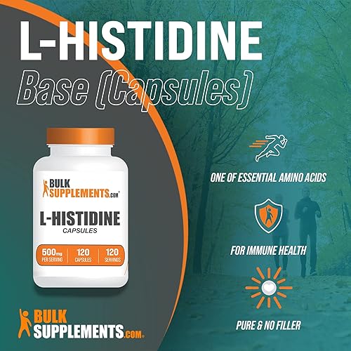 Miniatura 3 de BulkSupplements. com Cápsulas de L-histidina - Base de L-histidina - Suplemento de histidina - L histidina 500 mg - Suplemento de apoyo inmunológico