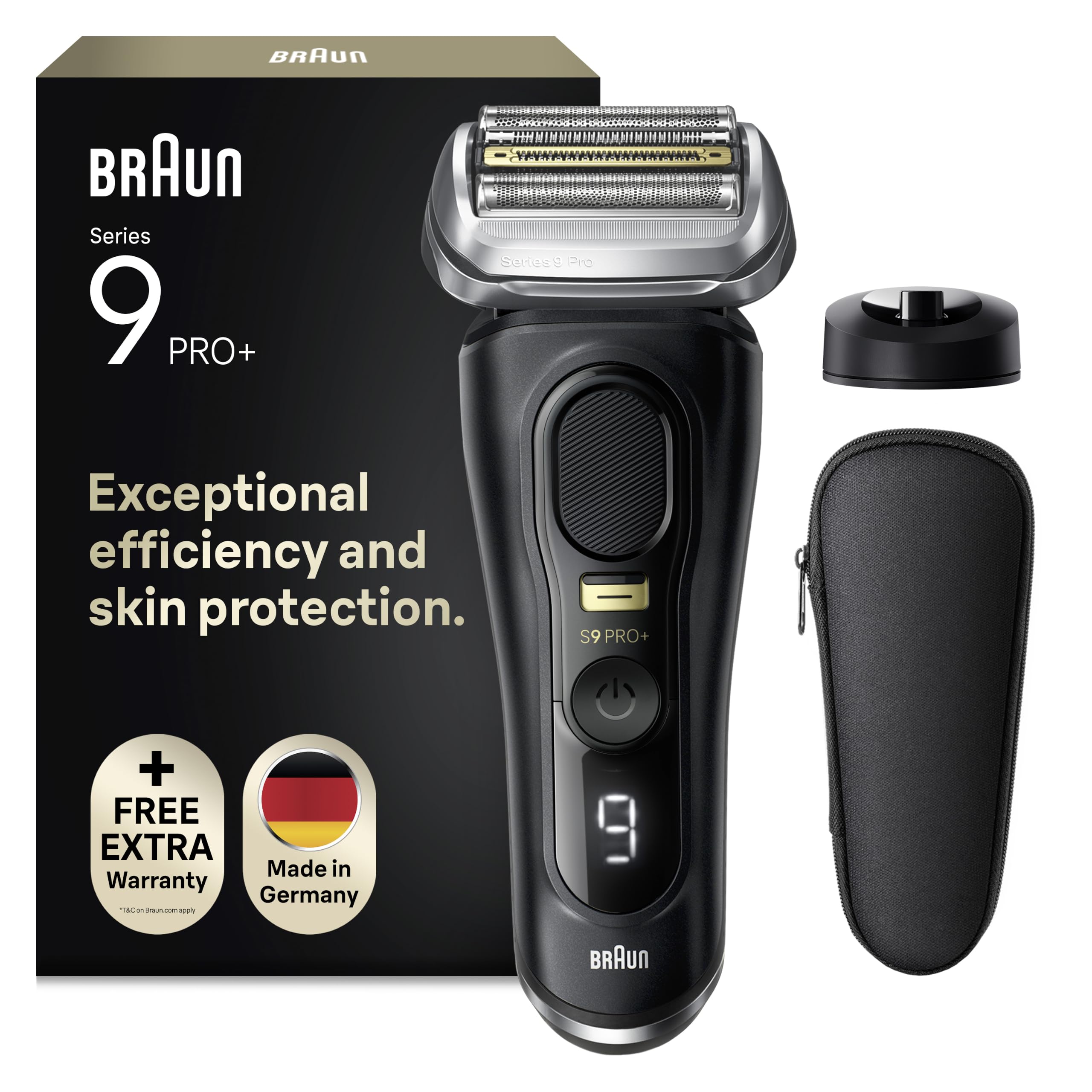 Braun Rasoir Electrique Pour Homme Series 9 PRO+ 9510s, Étanche, 5 Eléments De Rasage Pour Entretenir La Barbe, Tondeuse De Précision Pro Trimmer Intégrée, 60 Min D'autonomie, Noir