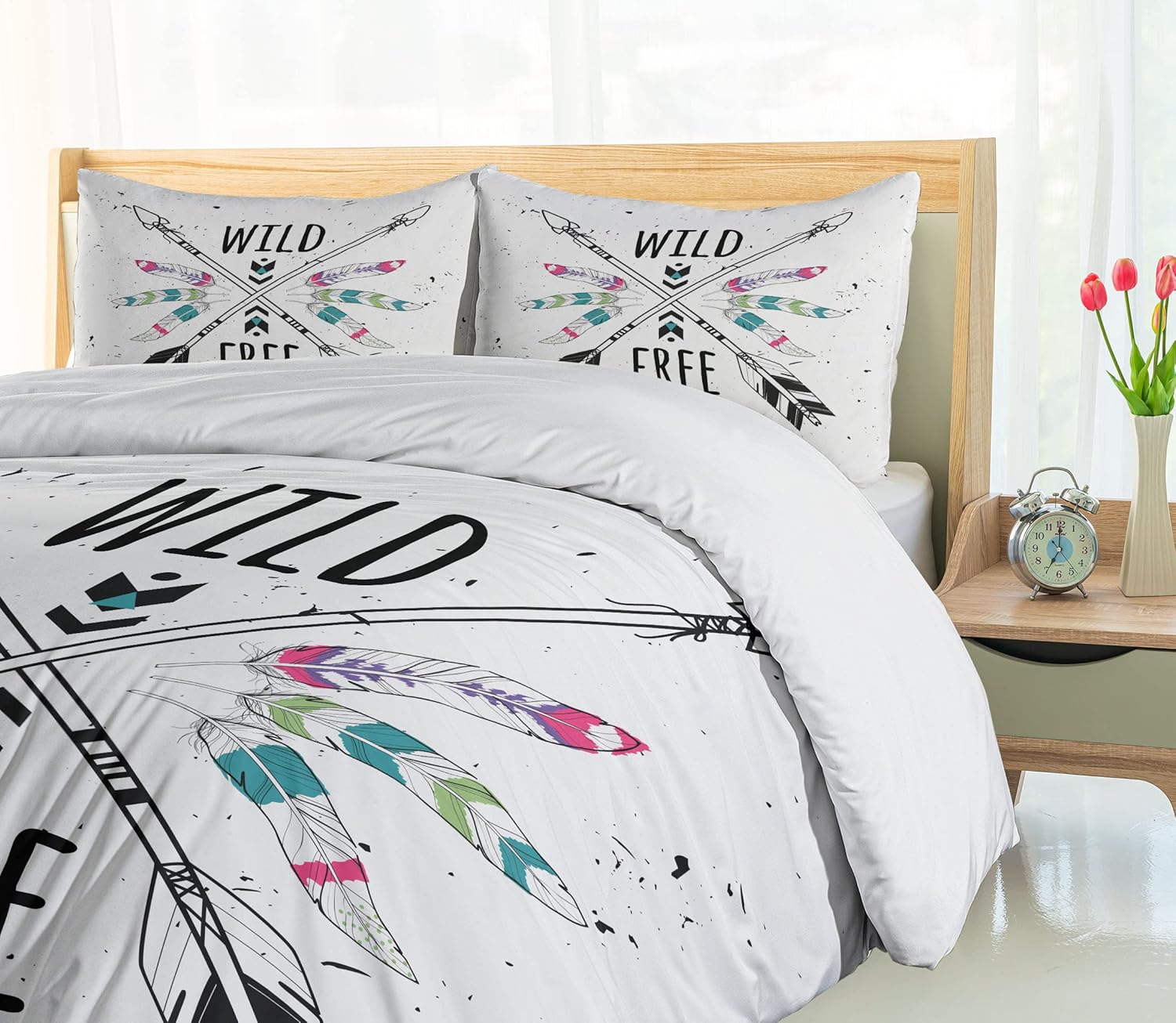 Ambesonne Tribal Duvet Cover Set, Crossed Arrows with Wild and Free Motivation Words Primitive Illustration, Decorative 2 Piece Bedding Set with 1 Pillow Sham, Twin Size, Black Teal Twin Black Teal