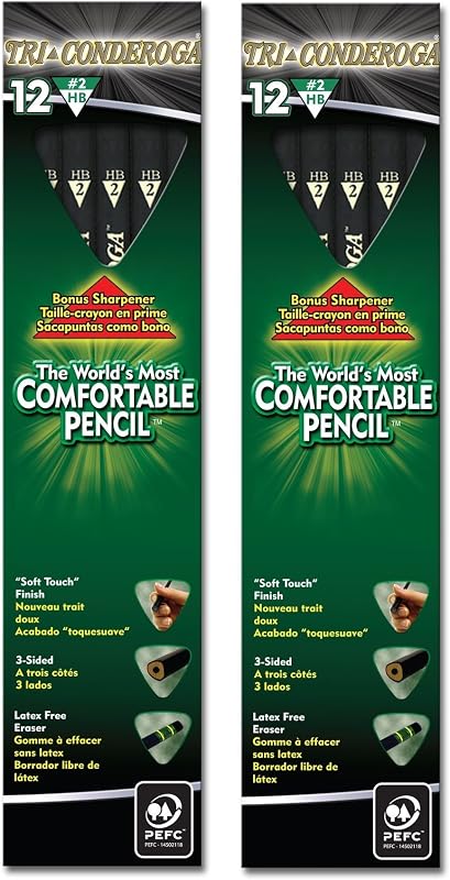 Dixon Tri-Conderoga Triangular #2 Pencils, Wood-Cased, Black, 2 Packs of Pack of 12 (22500) (Bundle)