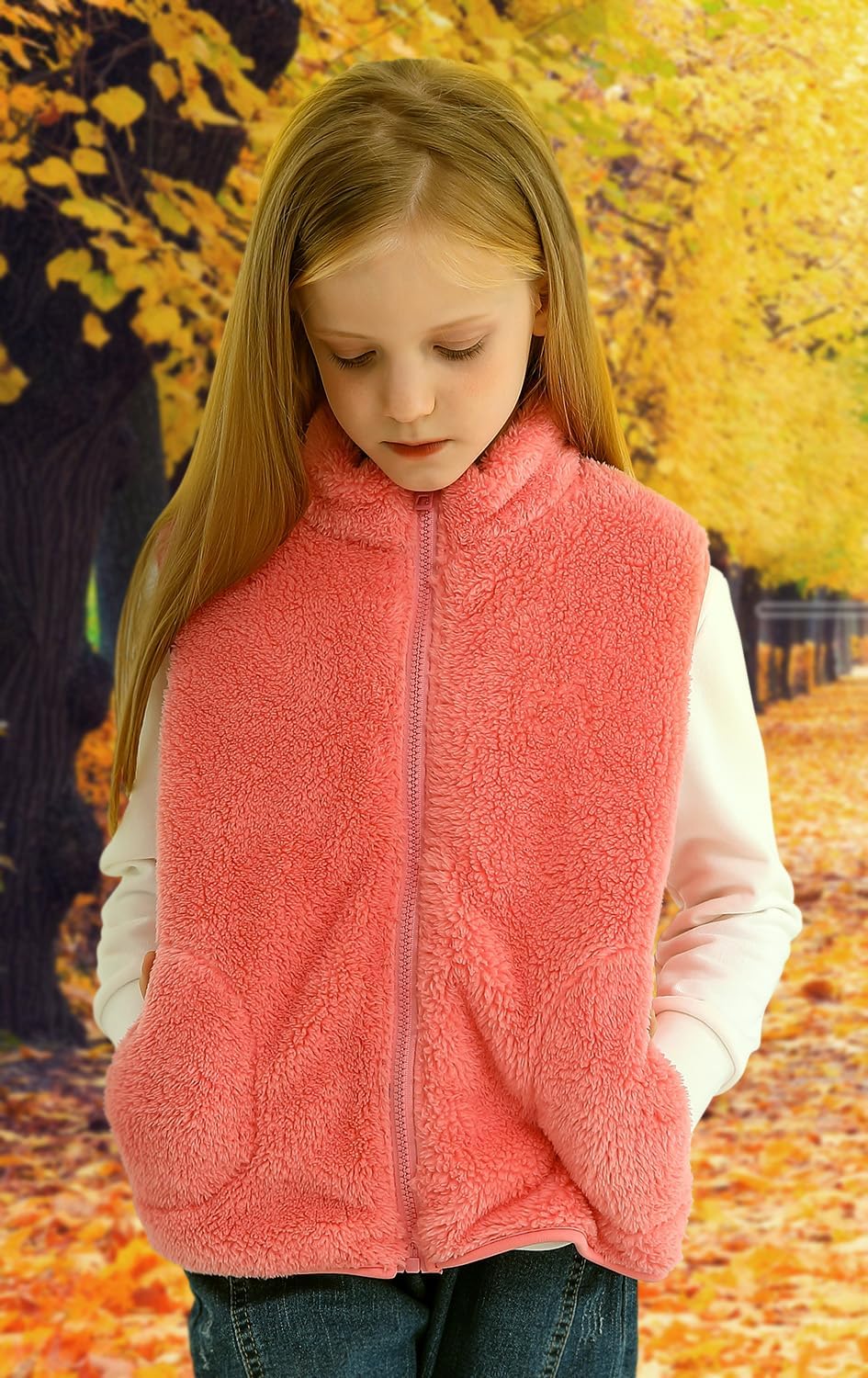 Girls Boys Zippered Vest Warm Soft Fleece Outerwear Jacket with Pockets 3-12 Years - Image 2