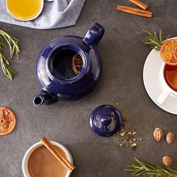 RSVP International Stoneware Teapot Collection, Microwave and Dishwasher Safe, 16 oz, Blue