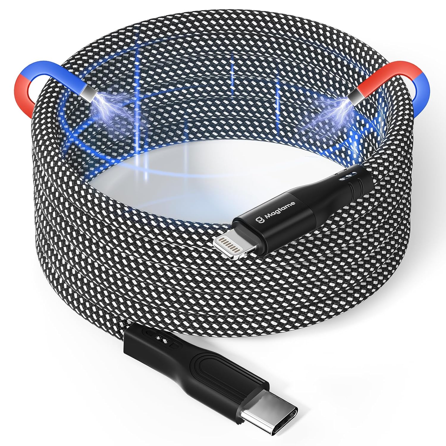 Magnetic USB C to Lightning Cable Coiled, 5FT MFi Certified USBC to Lightning Cable Braided, iPhone Charger Fast Charging Cord for iPhone 14 13 12 11 Pro Max XR XS X 8 Plus SE Black