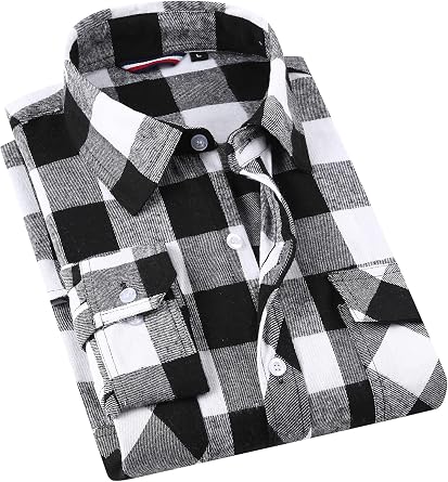 Mens Flannel Shirts Button Down Casual Shirts Long Sleeve Plaid Shirts with Chest Pocket