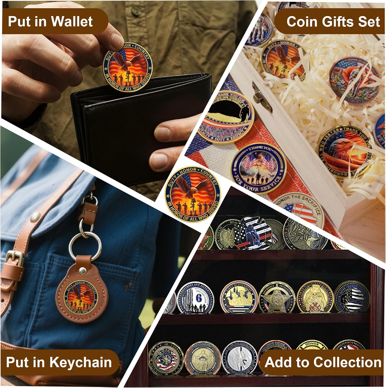 BHealthLife Veterans Coins for Honoring All Who Served - Bulk Thank You for Your Service Coins with US Flag Tree Design - Memorial Day Veterans Day Gifts for Veterans Military Gifts for Men