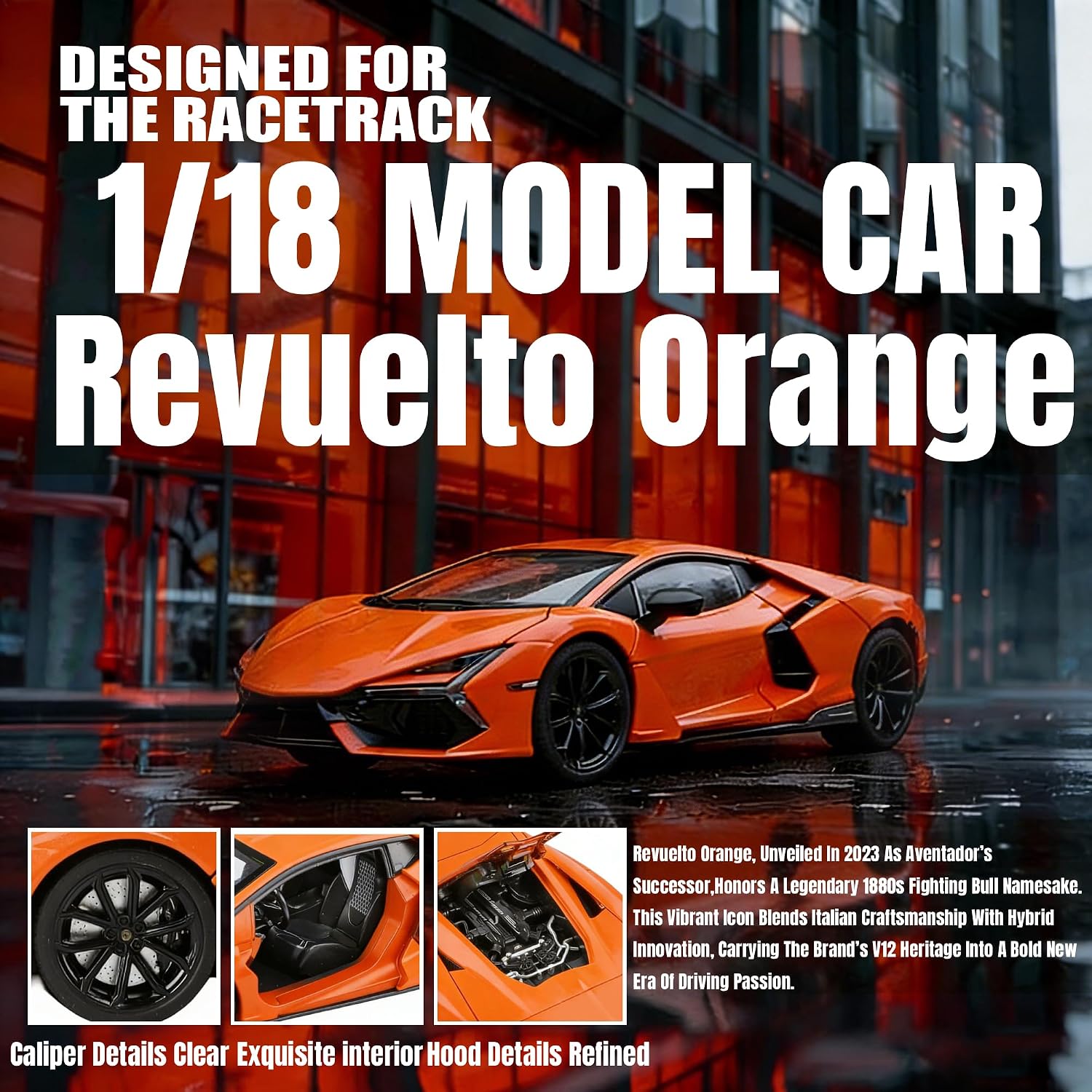 L amborghini R evuelto 1:18 Orange Alloy Die-Cast Model Car image 2