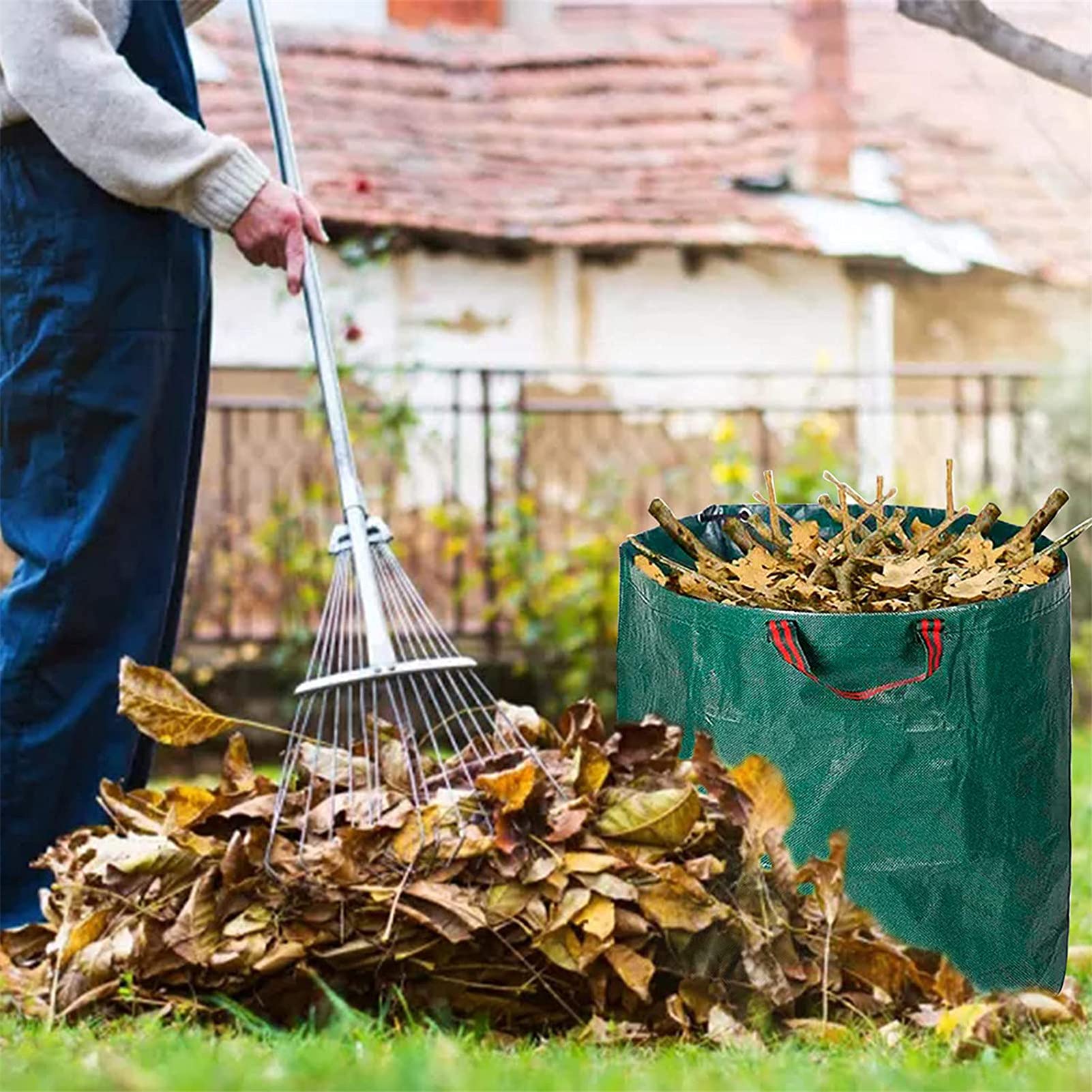 Sacos Verdes para Residuos del Jardín 100L / 27 Galones Bolsa De Basura De Jardinería Resistente Al Desgaste con Asas,Bolsas De Hierba De Hojas Reutilizable,Diámetro: 50 Cm, Altura: 65 Cm,4PCS