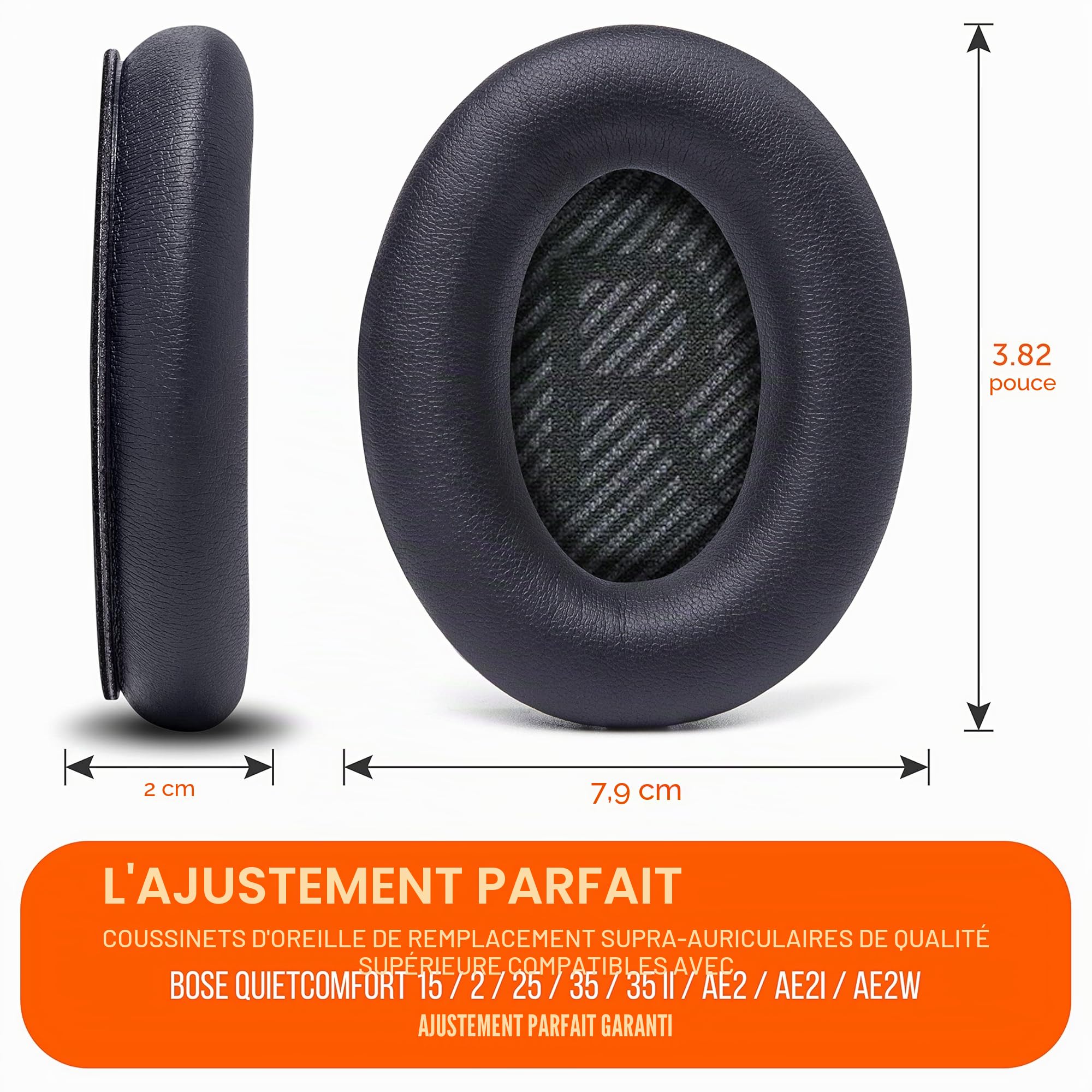 Bose QC35 QC35ii Coussinets Oreillette Cuir Souple Mousse Mémoire de Forme Noir Wicked Cushions