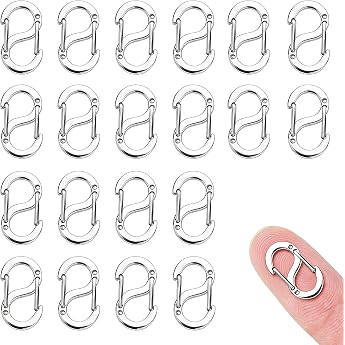 Pack of 20 Mini Carabiner with Double Opening Chain Clasp Silver Small Carabiner Hooks for Bracelet Necklaces