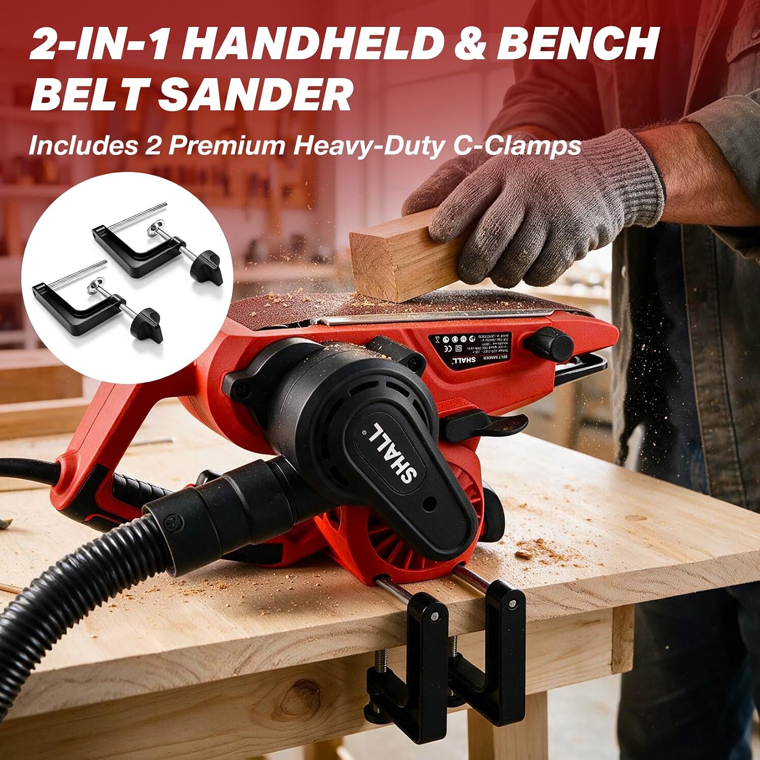 SHALL 8.4-Amp Belt Sander, 3" x 21" Belt Sander for Wood & Metal Work