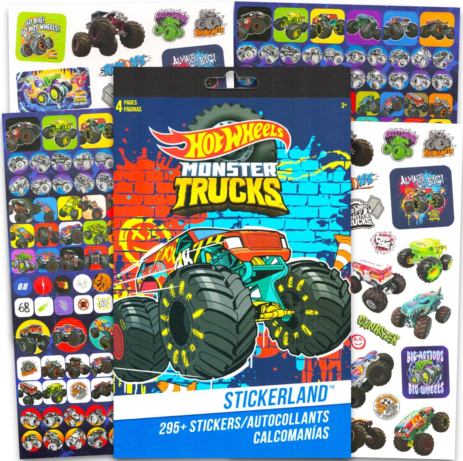 Hot Wheels Stickers Party Favors Set for Kids - Monster Truck Sticker Pack with 4 Sheets with 295+ Stickers Plus Tattoos | Hot Wheels Monster Truck Party Favors