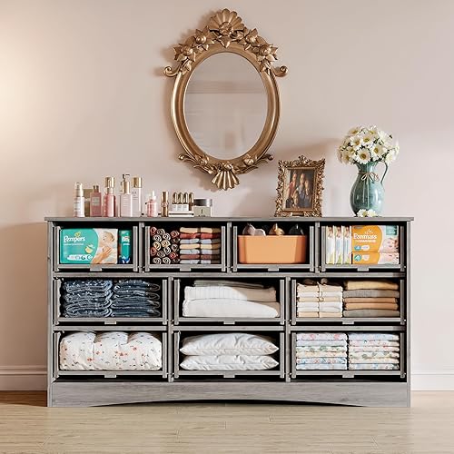 Miniatura 5 de LGHM Cómodas para dormitorio con 10 cajones, moderna cómoda larga de 10 cajones con bordes texturizados, cómoda, organizadores de armario y ropa de