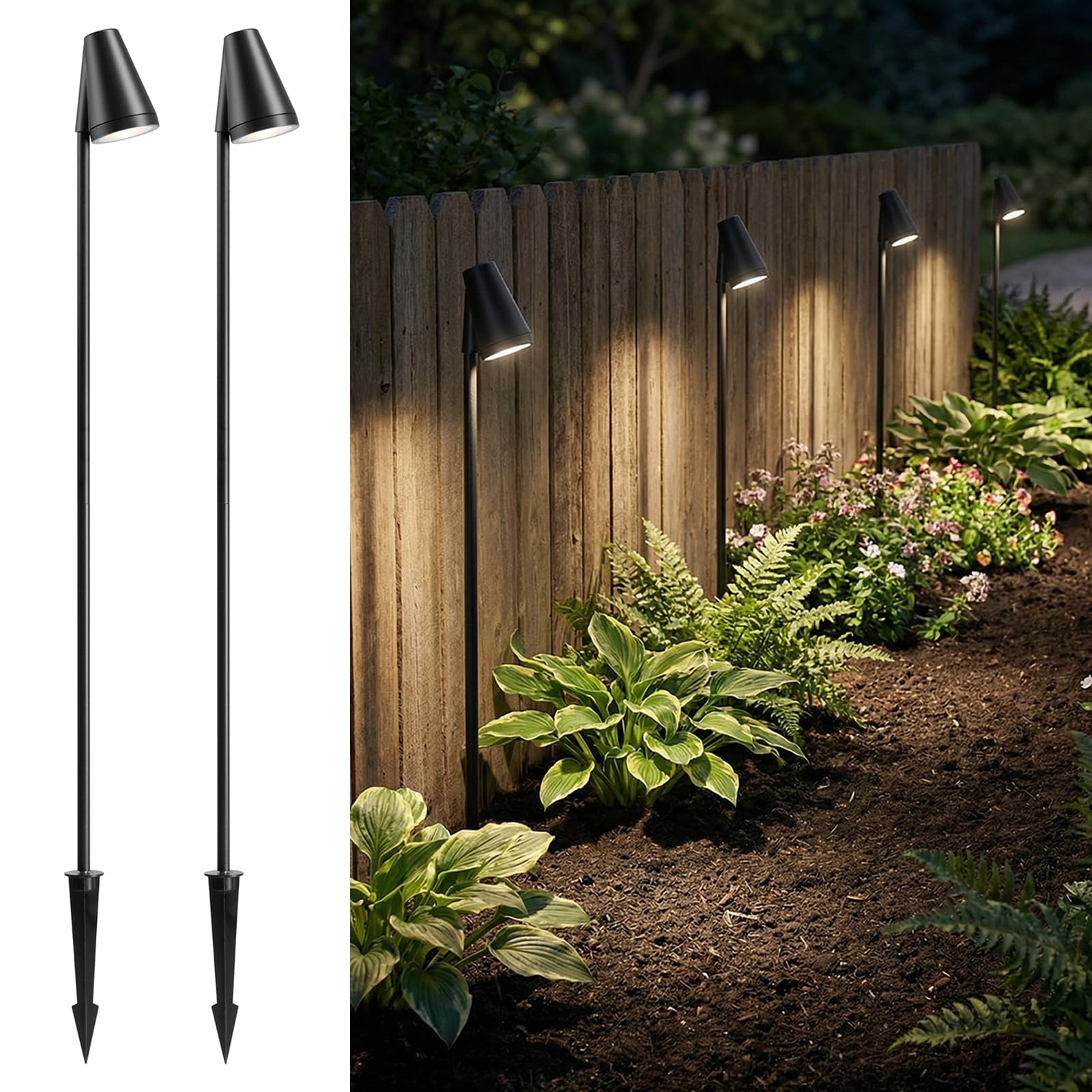Auraglow Mains Powered Outdoor Garden Spike Light, IP65 Tall GU10 Spotlight for Paths, Driveways, Borders and Flowerbeds, Black (Cool White Bulb Included, 2 Pack)