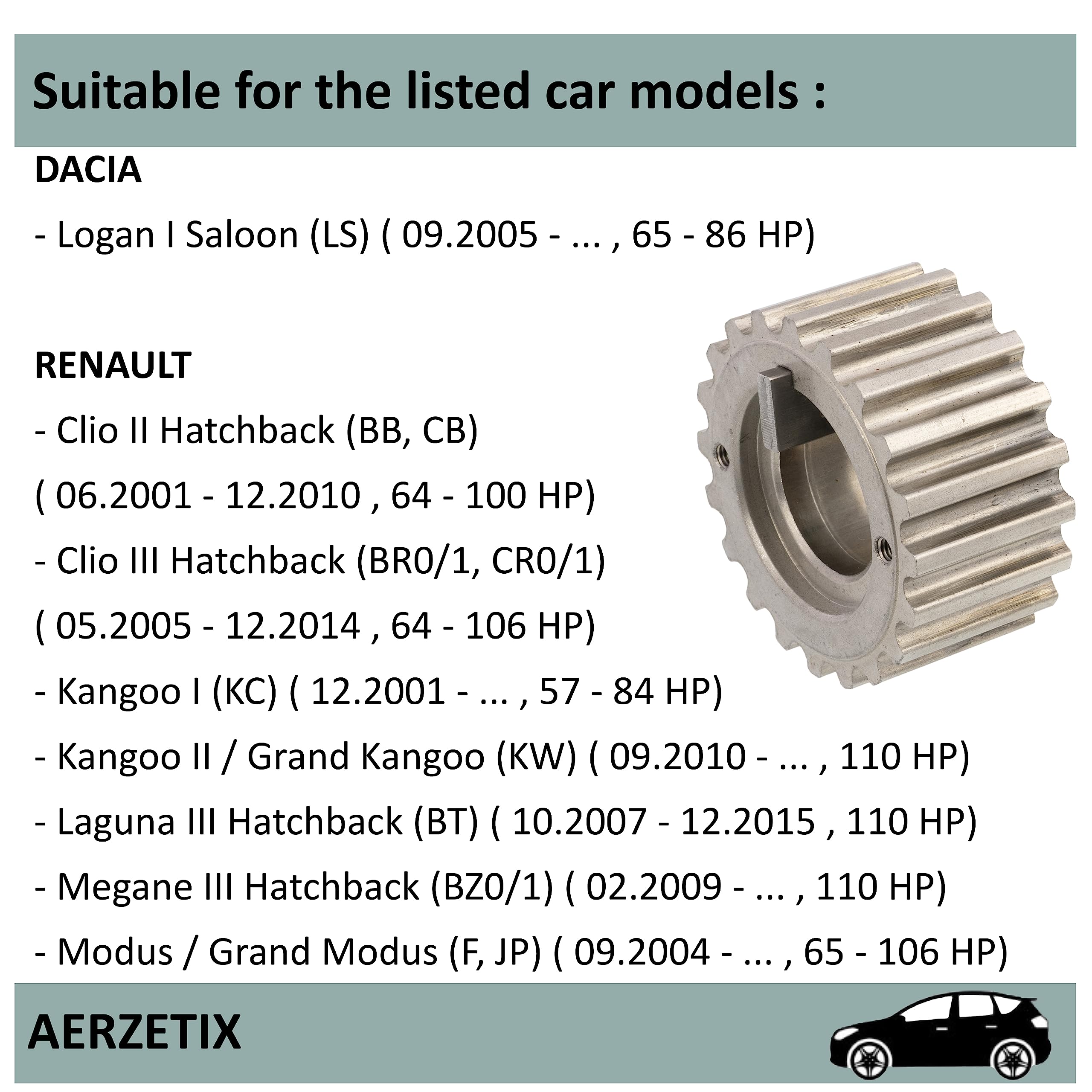 AERZETIX - C43388 - Pignon de vilebrequin - compatible avec numéros ОЕ 8200029646, 8200313627, 8200371496