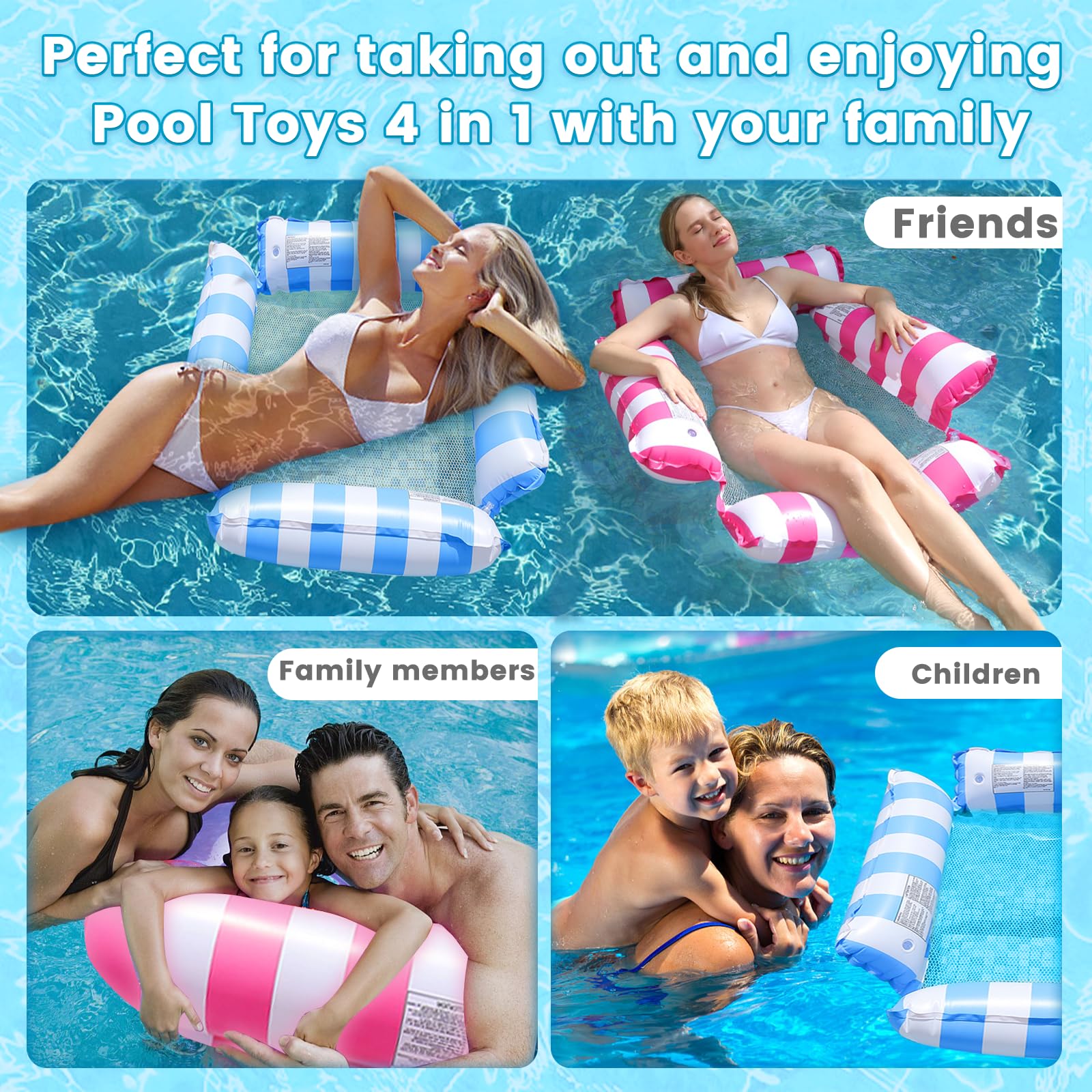 2 Pack Inflatable Pool Floats Hammock, 4-in-1 Multi-Purpose Portable Water Pool Floats with a Manual Air Pump - Image 4