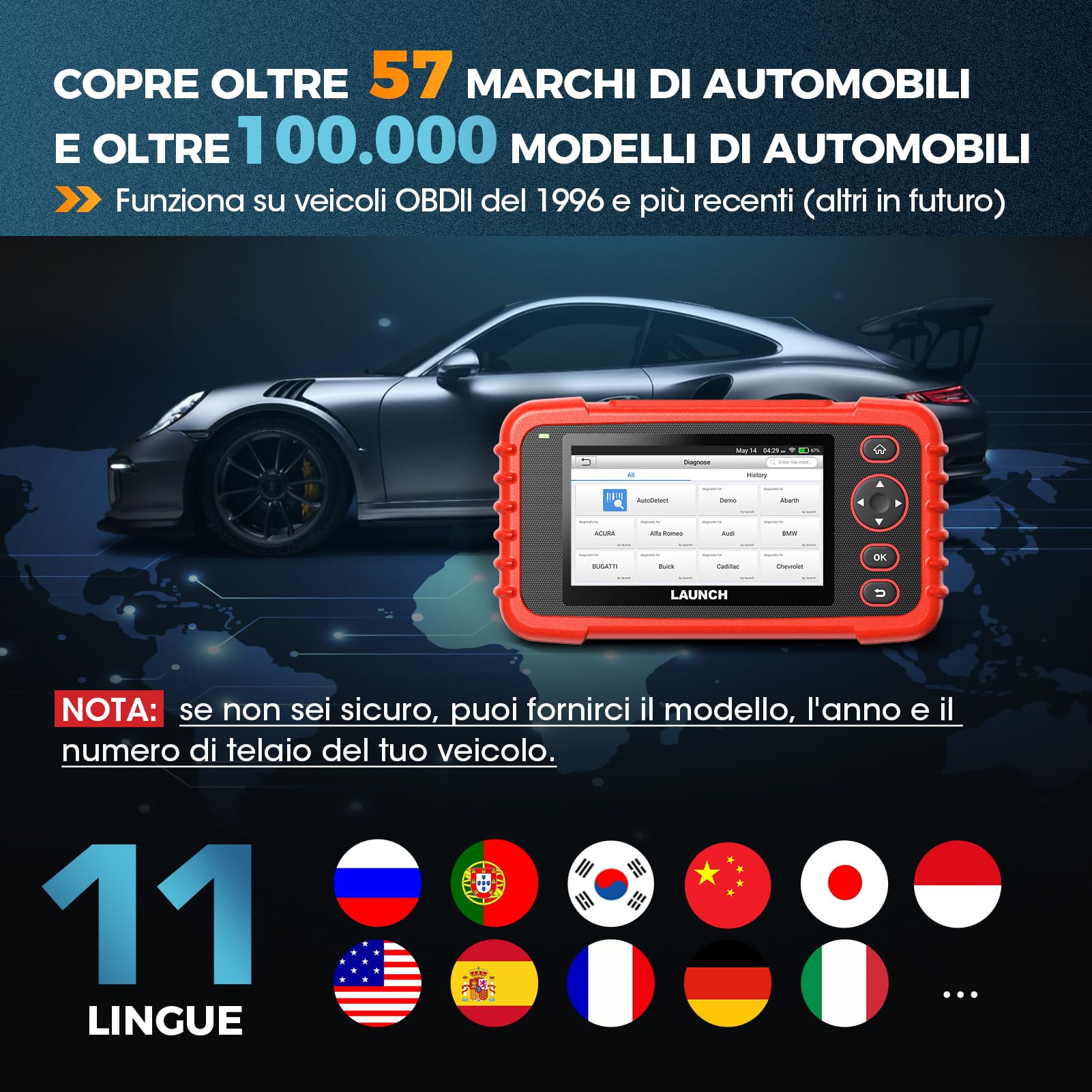 LAUNCH CRP123X V3.0 - OBD2 Diagnostica Auto Professionale per Tutte le Marche - Scanner 4 Sistemi, Reset EPB/FAP/Olio, SAS/BMS/TPMS, Test Batteria, Lettura VIN CON AGGIORNAMENTI GRATUITI A VITA