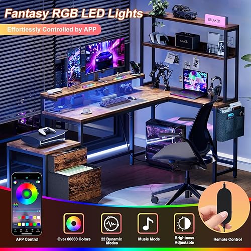 Miniatura 4 de REAHOME Escritorio en forma de L de 70 pulgadas con cajones de archivos y estantes de almacenamiento reversibles, escritorio de computadora con toma