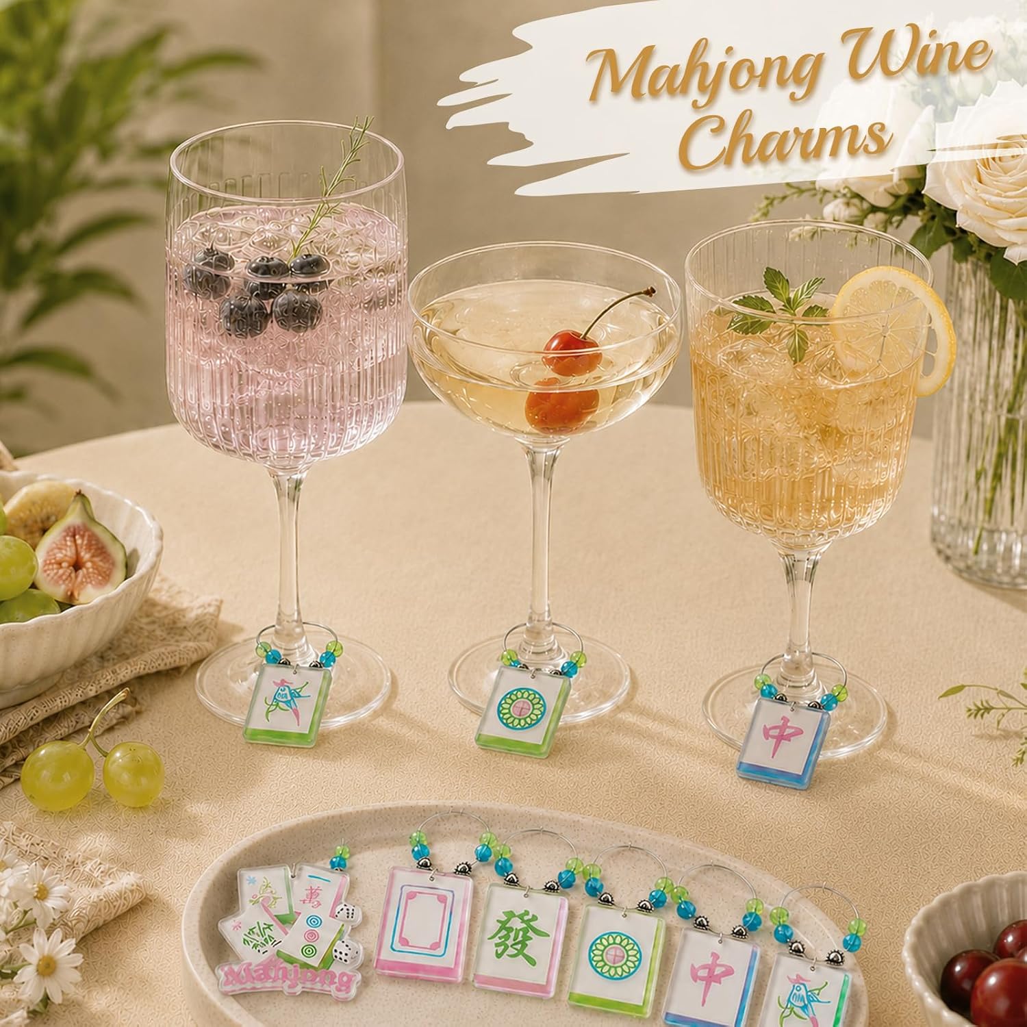 6 Pcs Mahjong Wine Charms Mahjong Block Decor for Stem Glasses