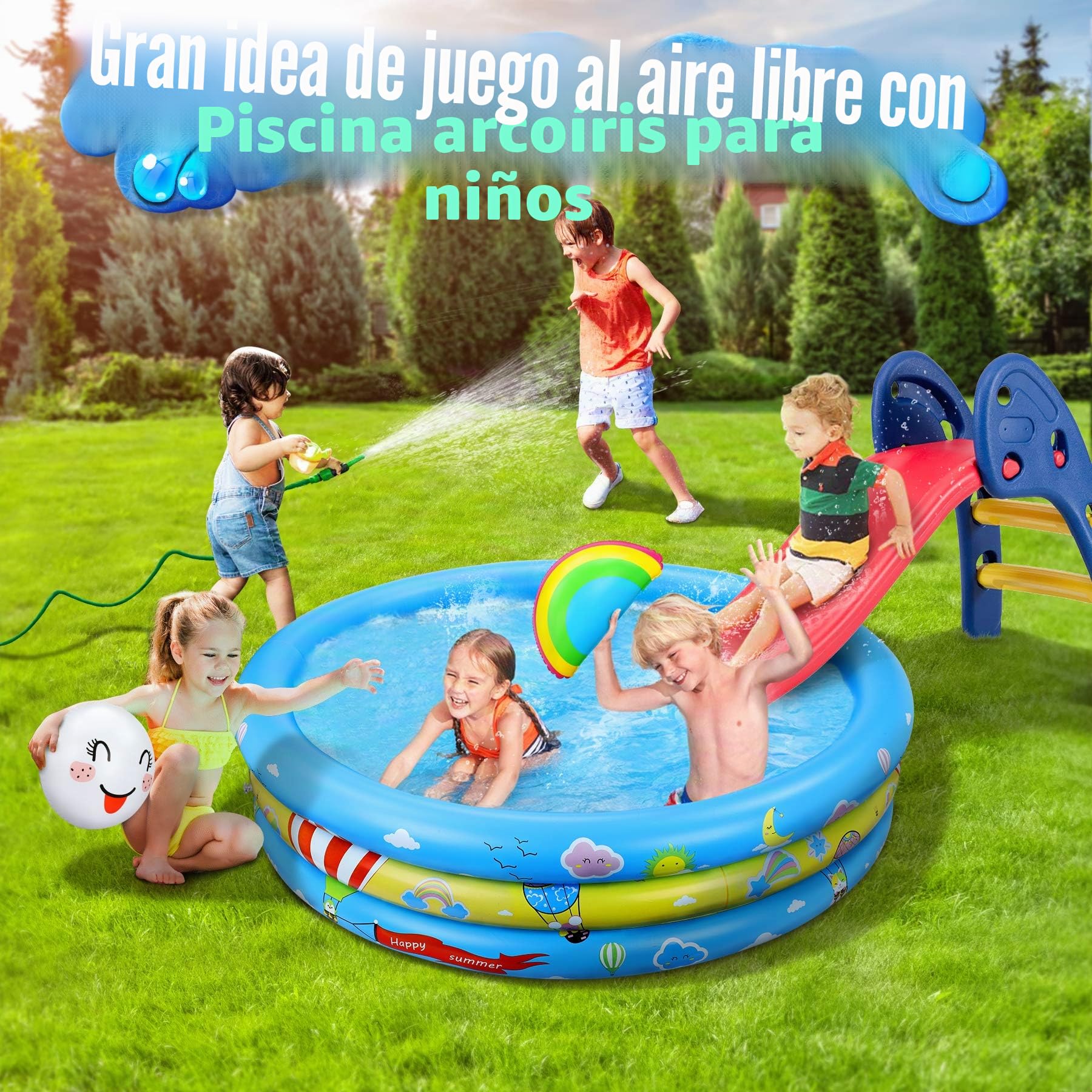 Piscina Hinchable, Piscina Inflable Niños, 2 Almohadas Inflables, Material PVC Plástico, Fiesta de Verano en La Piscina Interior al Aire Libre 120 CM * 30 CM