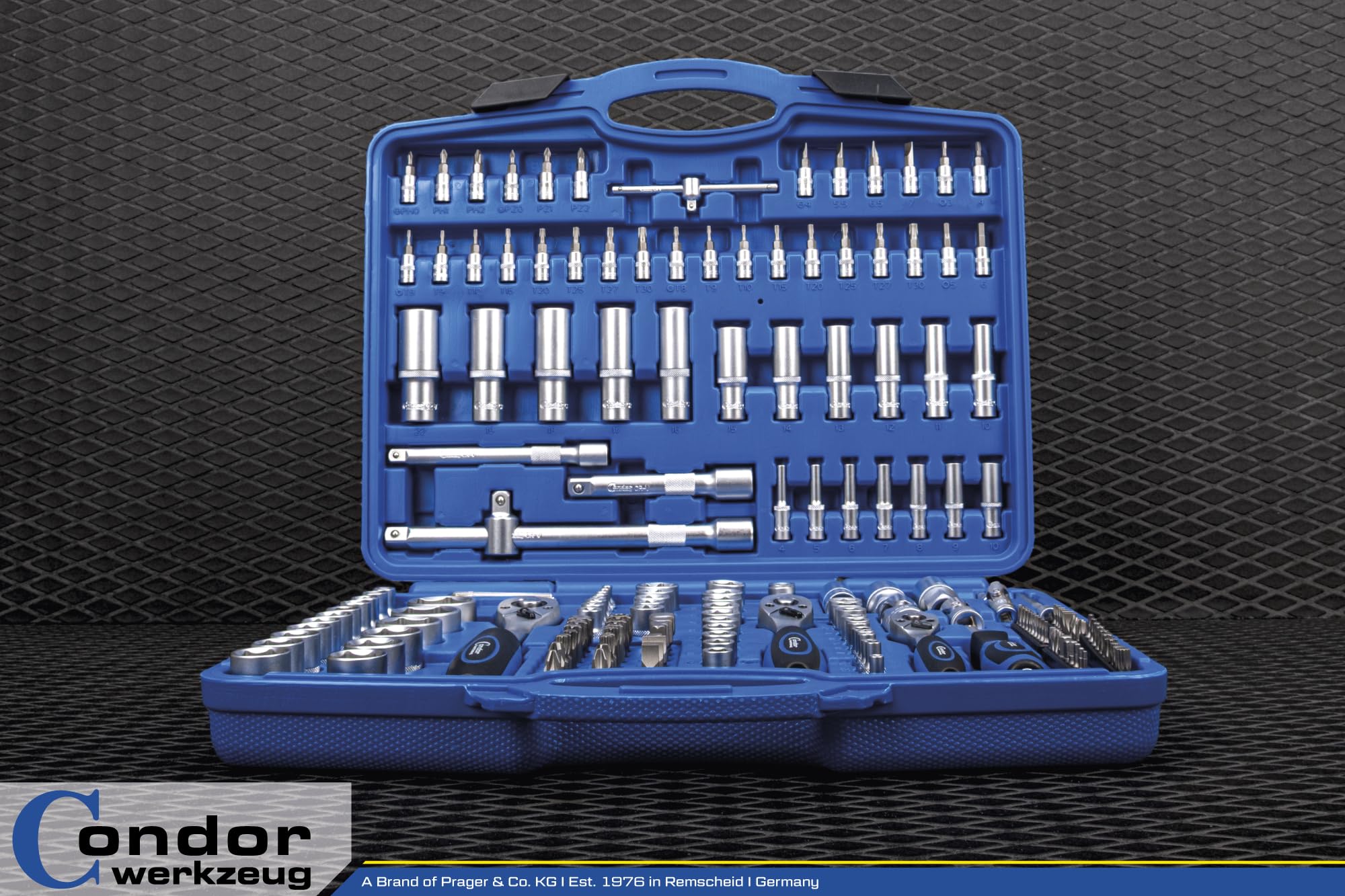 Condor Herramientas 1171 | Juego de llaves de vaso | 191 piezas | 1/4" + 3/8" + 1/2" | 6 cantos 4-32 mm | Juego de llaves de carraca totalmente equipadas para taller y bricolaje