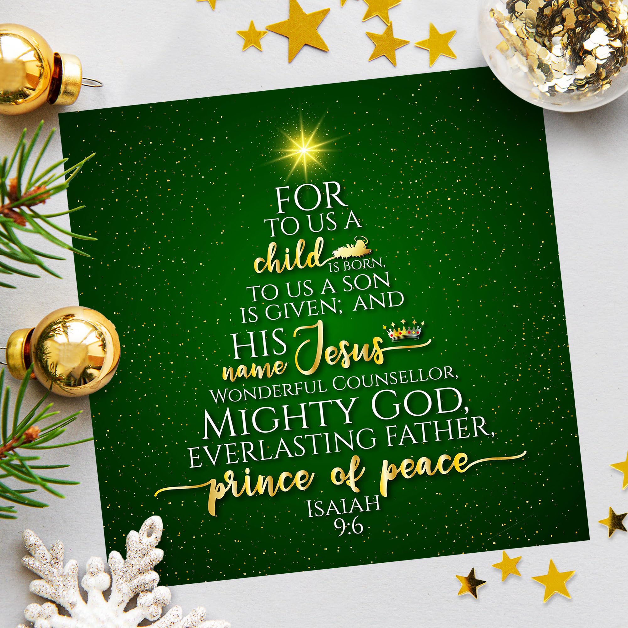 Christian Christmas cards, pack of 10, Unto Us, with Bible verse Isaiah 9:6 inside these religious Christmas cards - Image 4