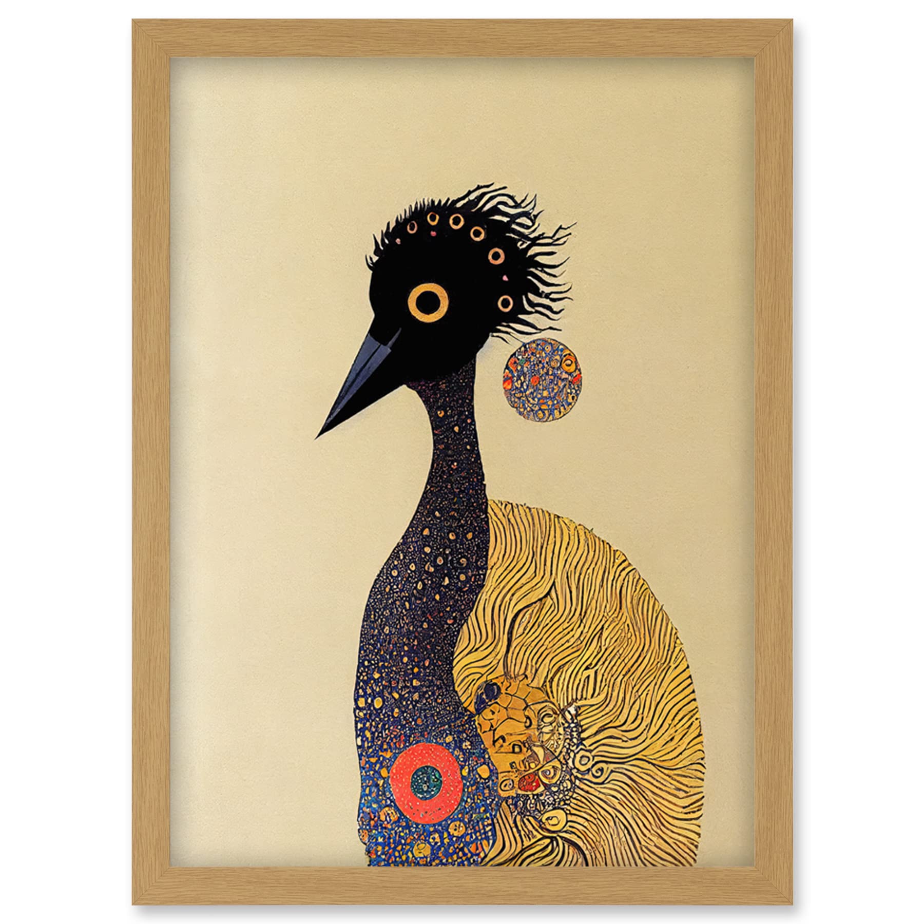 Surreal Abstract Ostrich Emu Klimt Style Painting - Framed Wall Art Print - A4 - Artery8