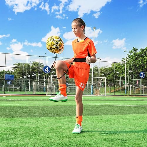 Miniatura 10 de PodiuMax Entrenador de fútbol manos libres, nuevo diseño de red bloqueada con pelota, cinturón de cintura ajustable y cordón para todos los niveles