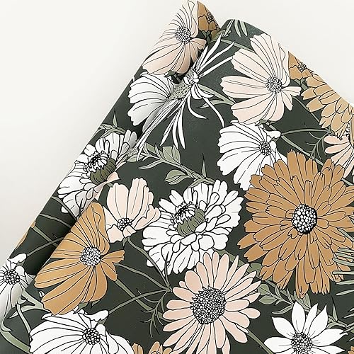 Miniatura 6 de Papel tapiz floral verde de 394 pulgadas, papel de contacto de flores vintage bohemio texturizado, retro, autoadhesivo, extraíble, rollo de vinilo