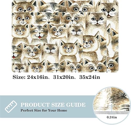 Miniatura 3 de Bonito patrón de cabeza de gato retro marrón tapete duradero para puerta delantera tapete de entrada antideslizante absorbente resistente a la